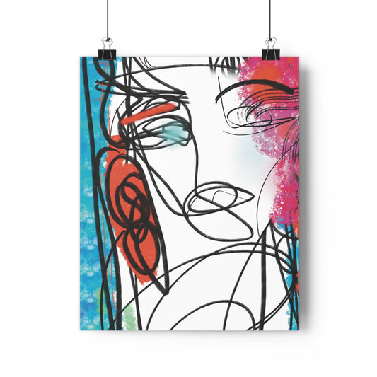 Abstract art print with colorful lines on a white background