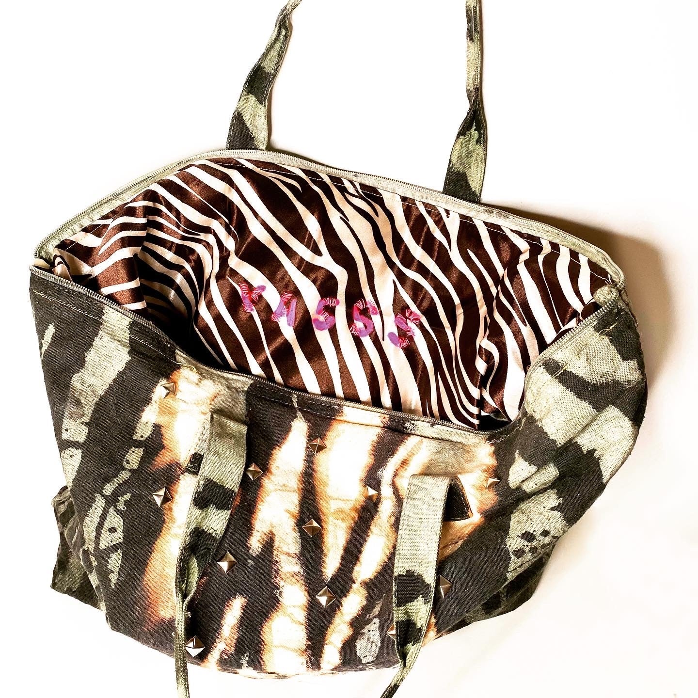 One-of-a-Kind Cotton Hand Dyed Angel Cotton Zebra Tote