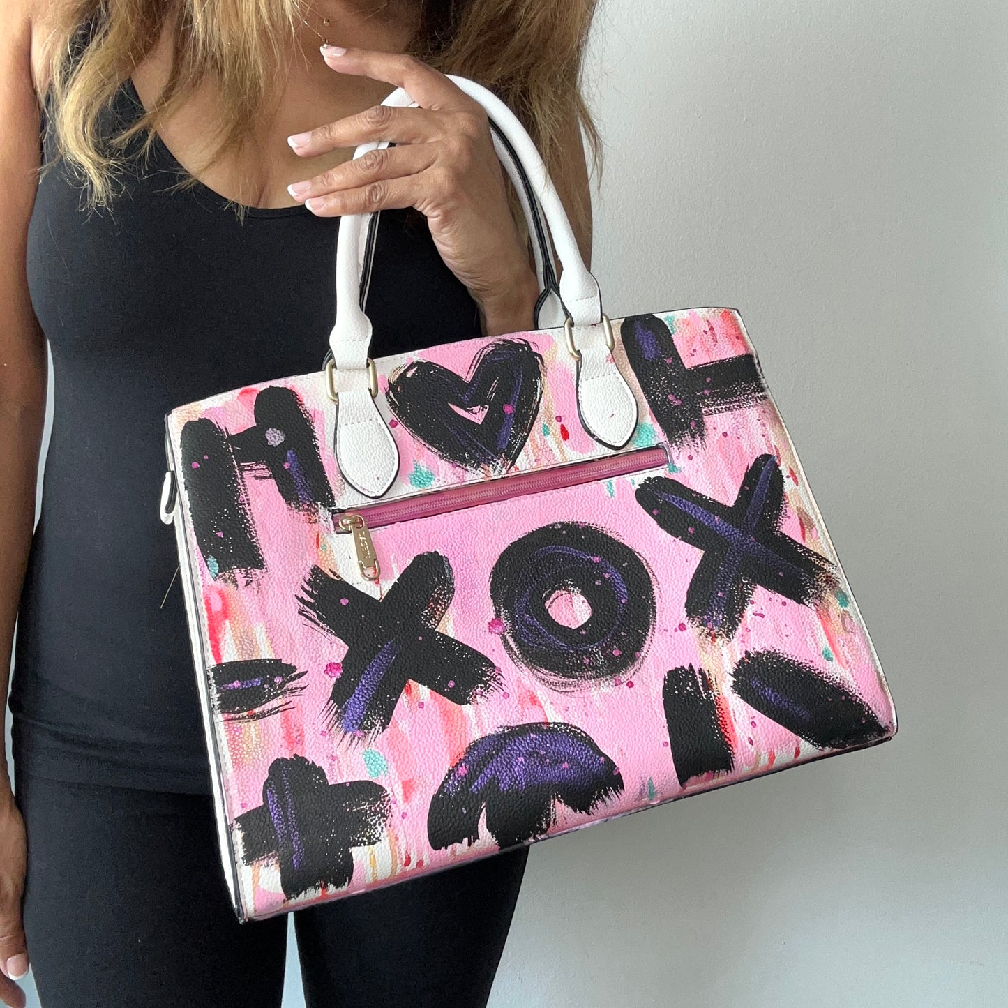 One-of-a-Kind Street Art Pink Colorful Satchel Handbag