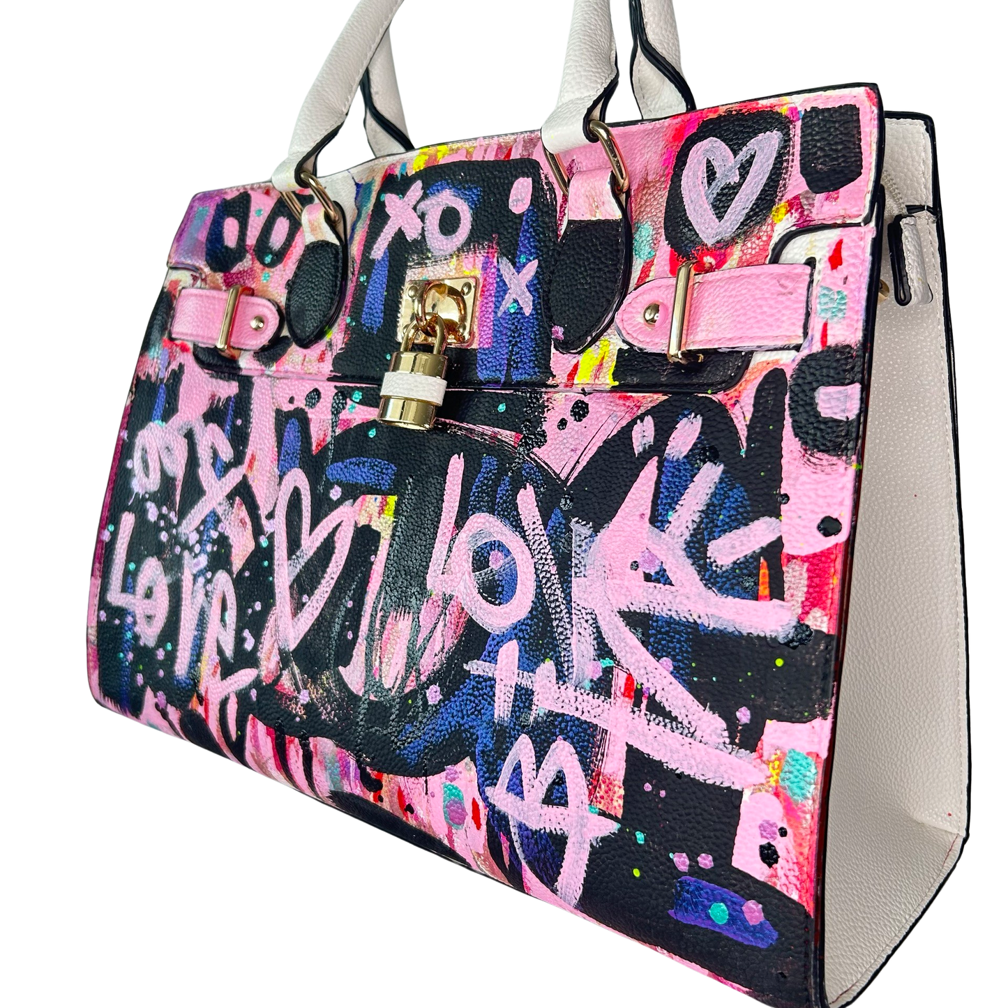 One-of-a-Kind Street Art Pink Colorful Satchel Handbag