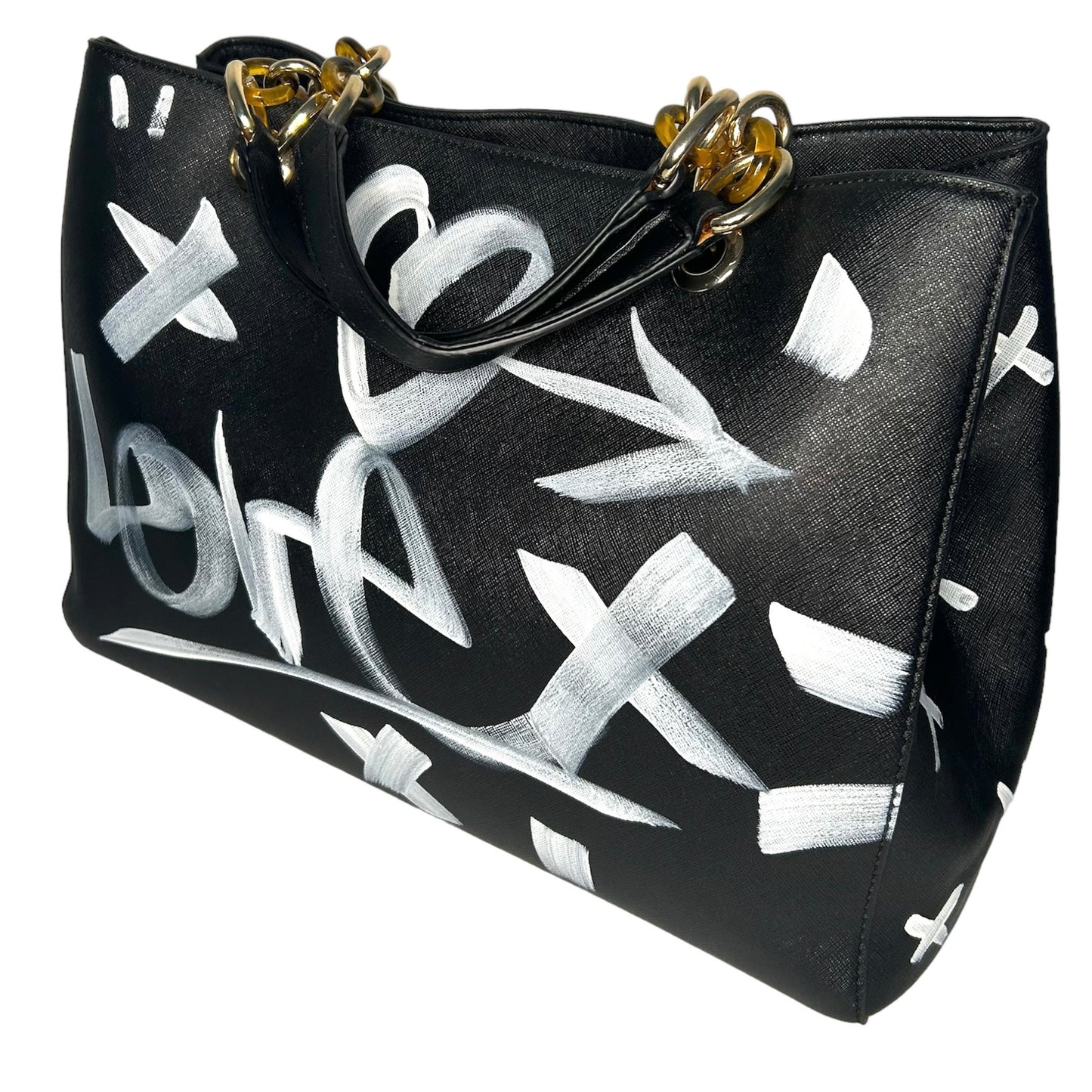 One-of-a-Kind Graffiti Black Vegan Leather Hand-painted Handbag