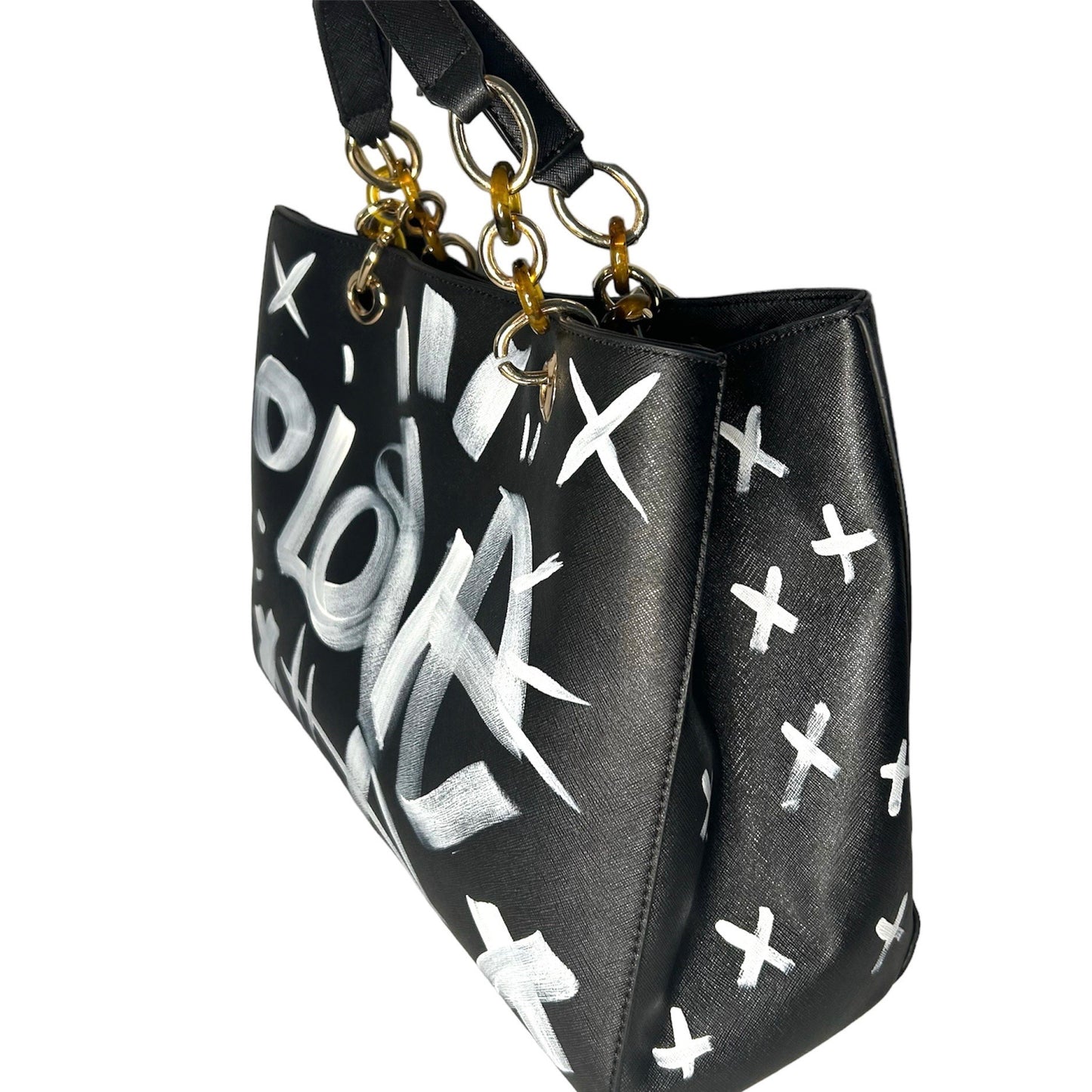 One-of-a-Kind Graffiti Black Vegan Leather Hand-painted Handbag