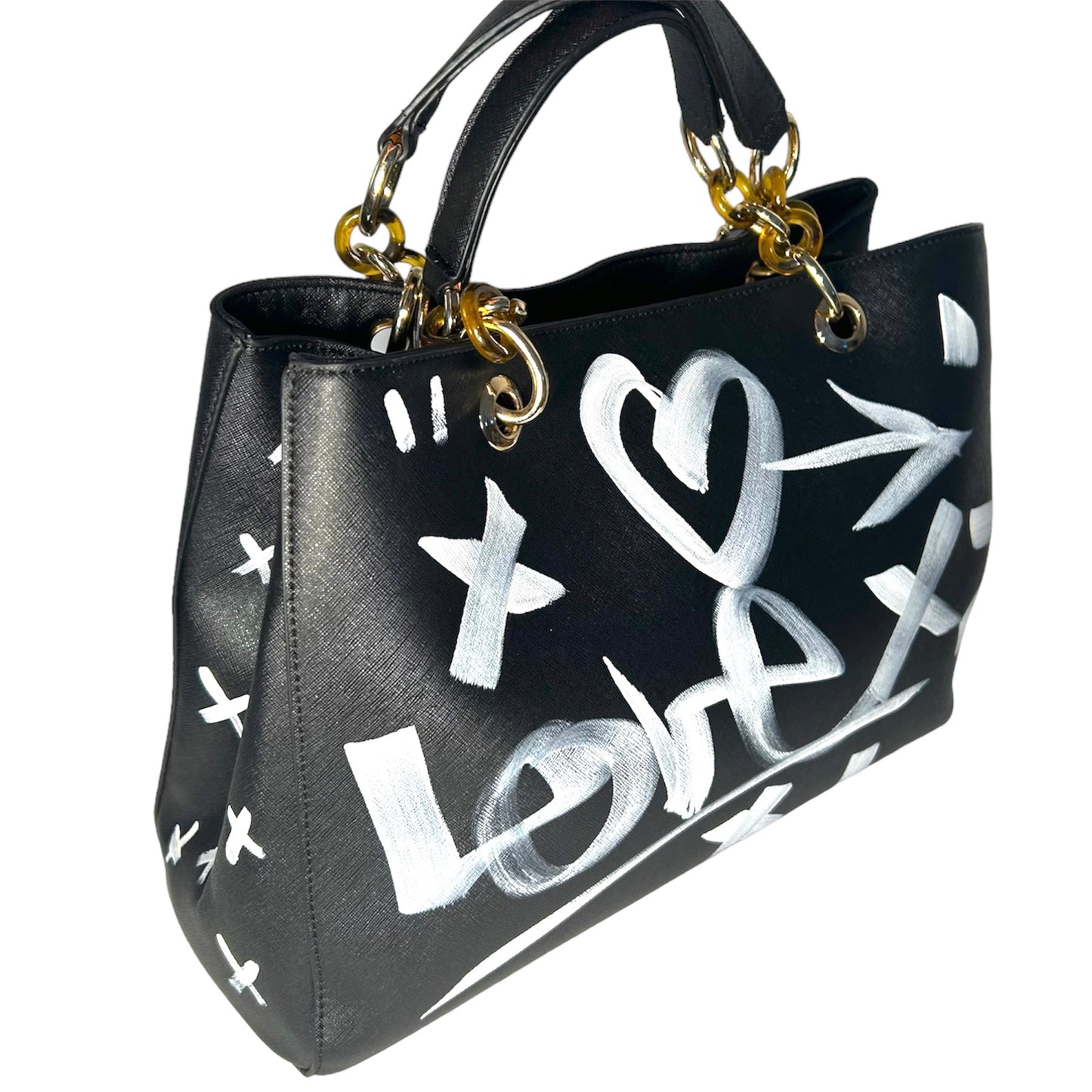 One-of-a-Kind Graffiti Black Vegan Leather Hand-painted Handbag