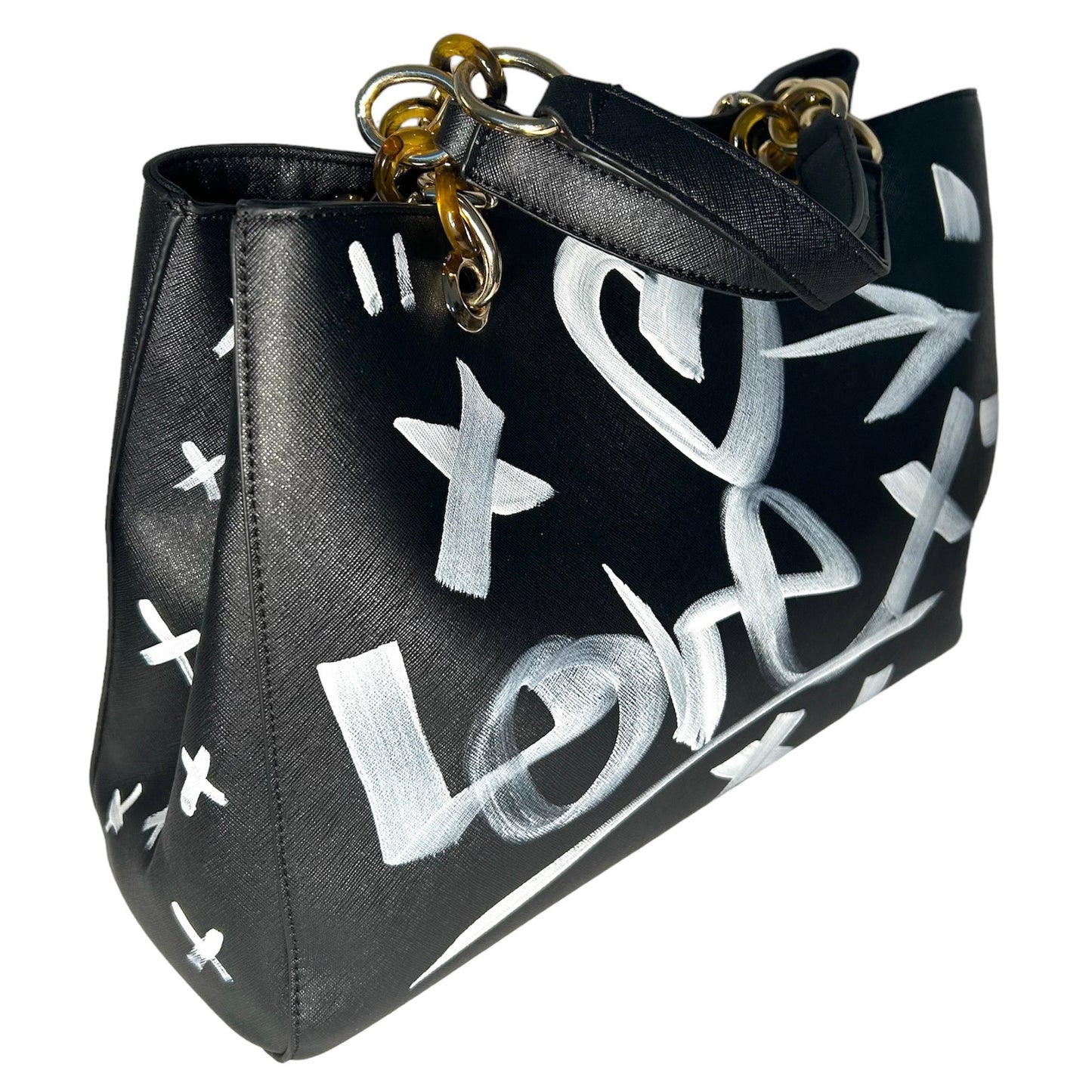 One-of-a-Kind Graffiti Black Vegan Leather Hand-painted Handbag