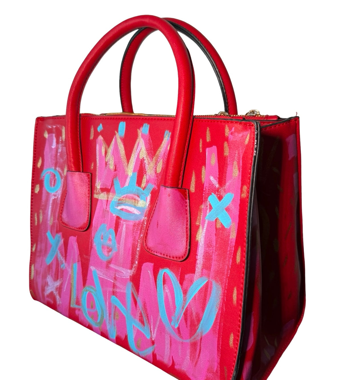 One-of-a-Kind Street Art Red Vegan Leather Hand-painted Handbag
