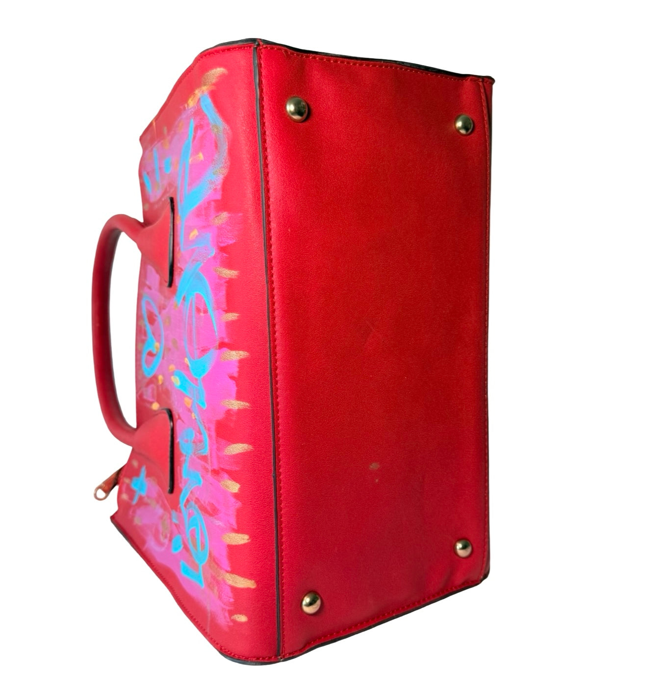 One-of-a-Kind Street Art Red Vegan Leather Hand-painted Handbag