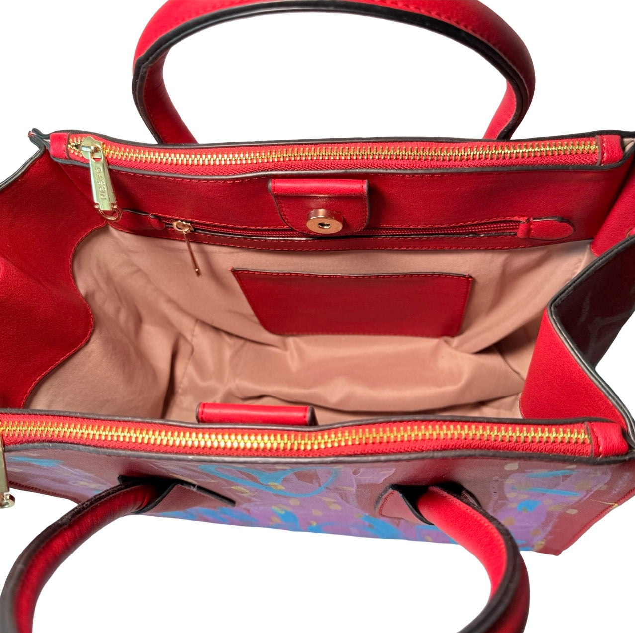 One-of-a-Kind Street Art Red Vegan Leather Hand-painted Handbag