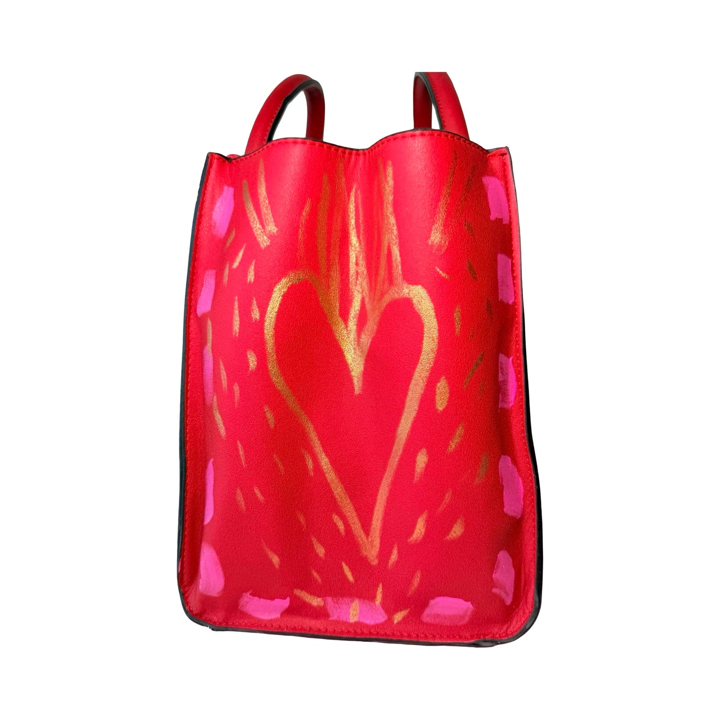 One-of-a-Kind Street Art Red Vegan Leather Hand-painted Handbag