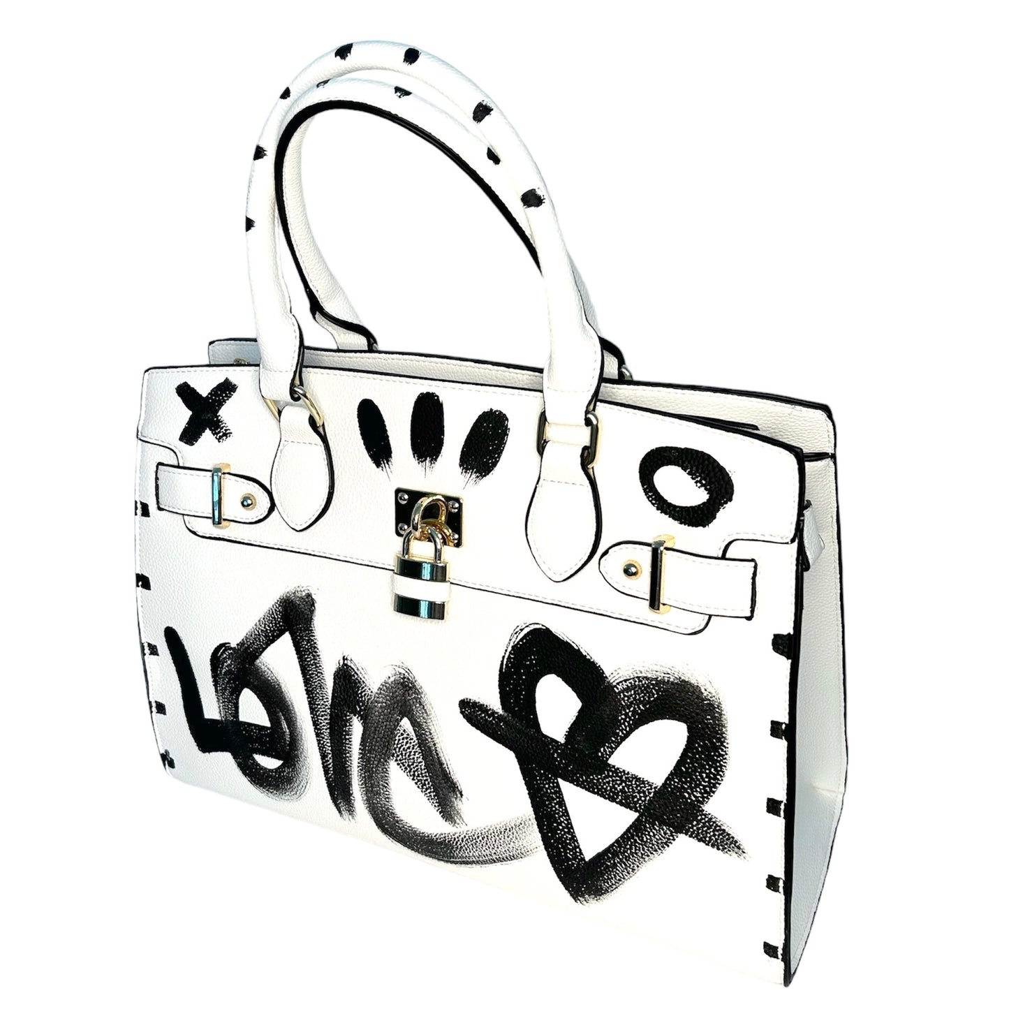 One-of-a-Kind Hand-Painted Handbag – White Graffiti Bag | Wearable Art Bag