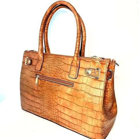 One-of-a-Kind Hand-Painted Handbag – Gold Drip Croc Bag | Wearable Art Bag