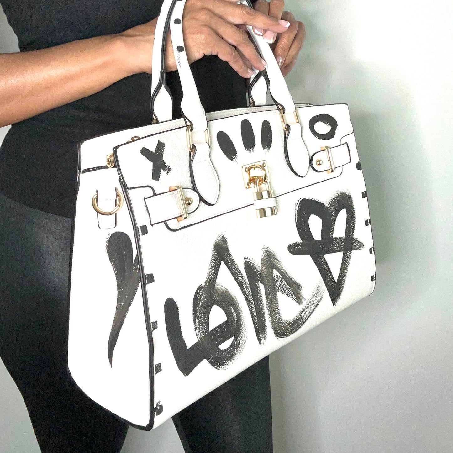 One-of-a-Kind Hand-Painted Handbag – White Graffiti Bag | Wearable Art Bag