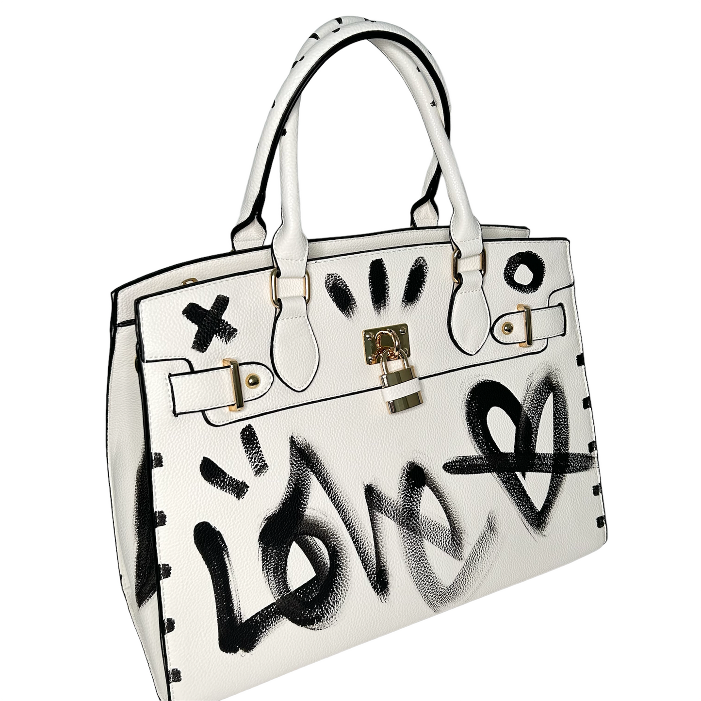 One-of-a-Kind Hand-Painted Handbag – White Graffiti Bag | Wearable Art Bag