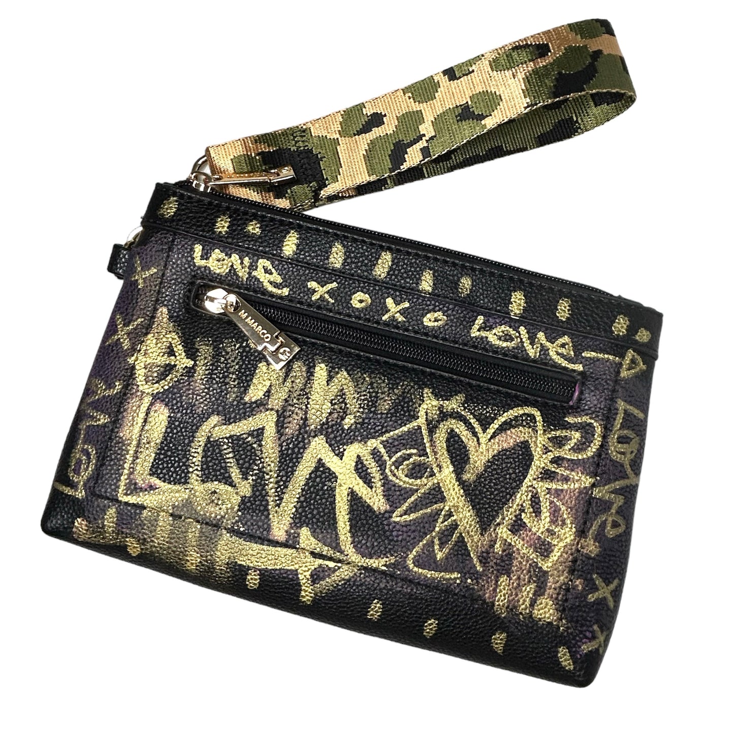 One-of-a-Kind Hand-Painted Vegan Leather Black Graffiti Wristlet