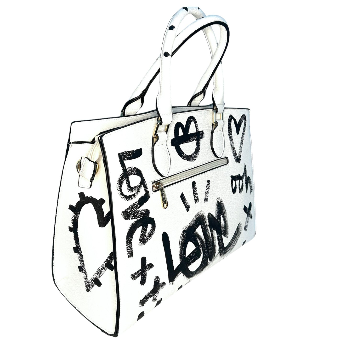 One-of-a-Kind Hand-Painted Handbag – White Graffiti Bag | Wearable Art Bag