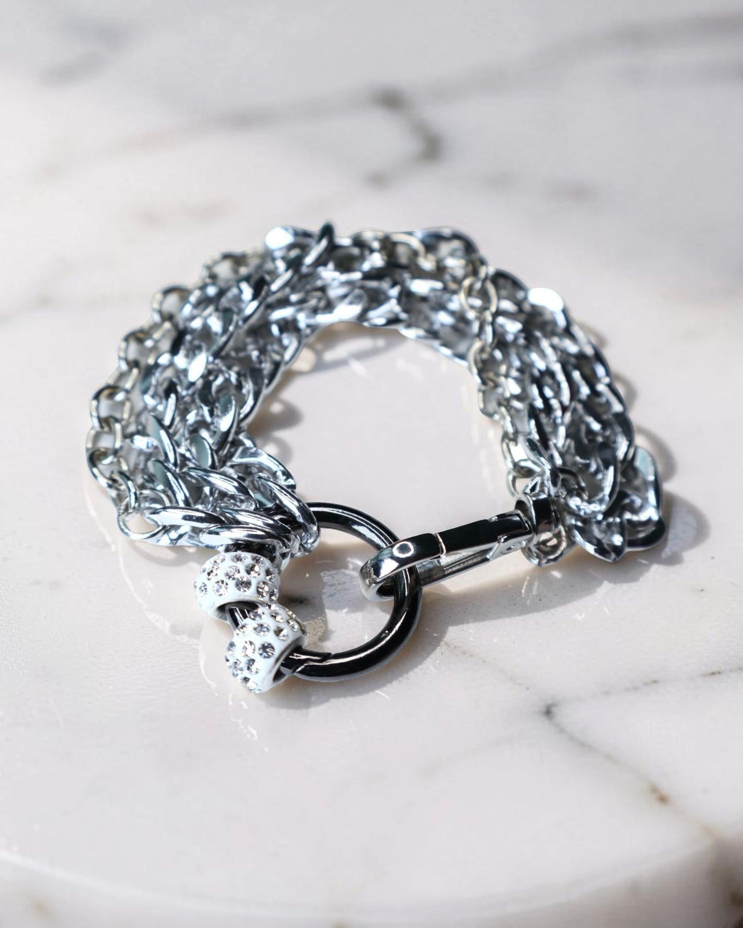 Chunky Silver-tone Rhinestone Bead Chain Bracelet