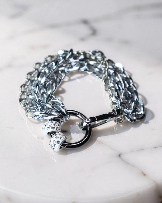 Chunky Silver-tone Rhinestone Bead Chain Bracelet