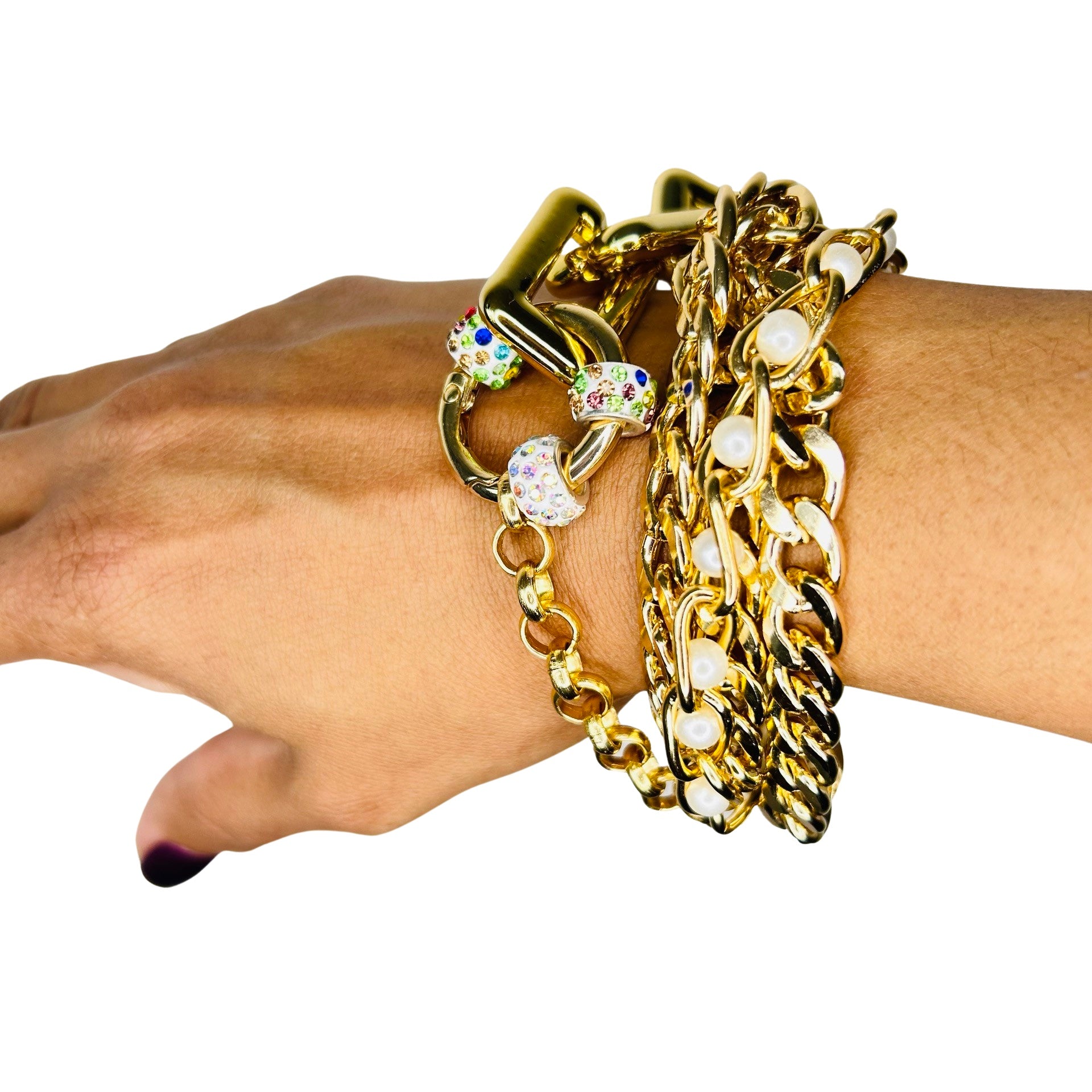 Chunky Pearl Sparkle Chain Link Bracelet image 3