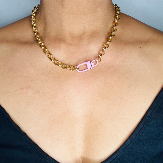 Rolo Stackable Necklace  - 16" Necklace - Pink image 2