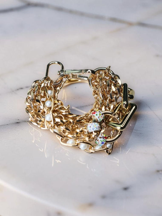 Chunky Pearl Sparkle Chain Link Bracelet