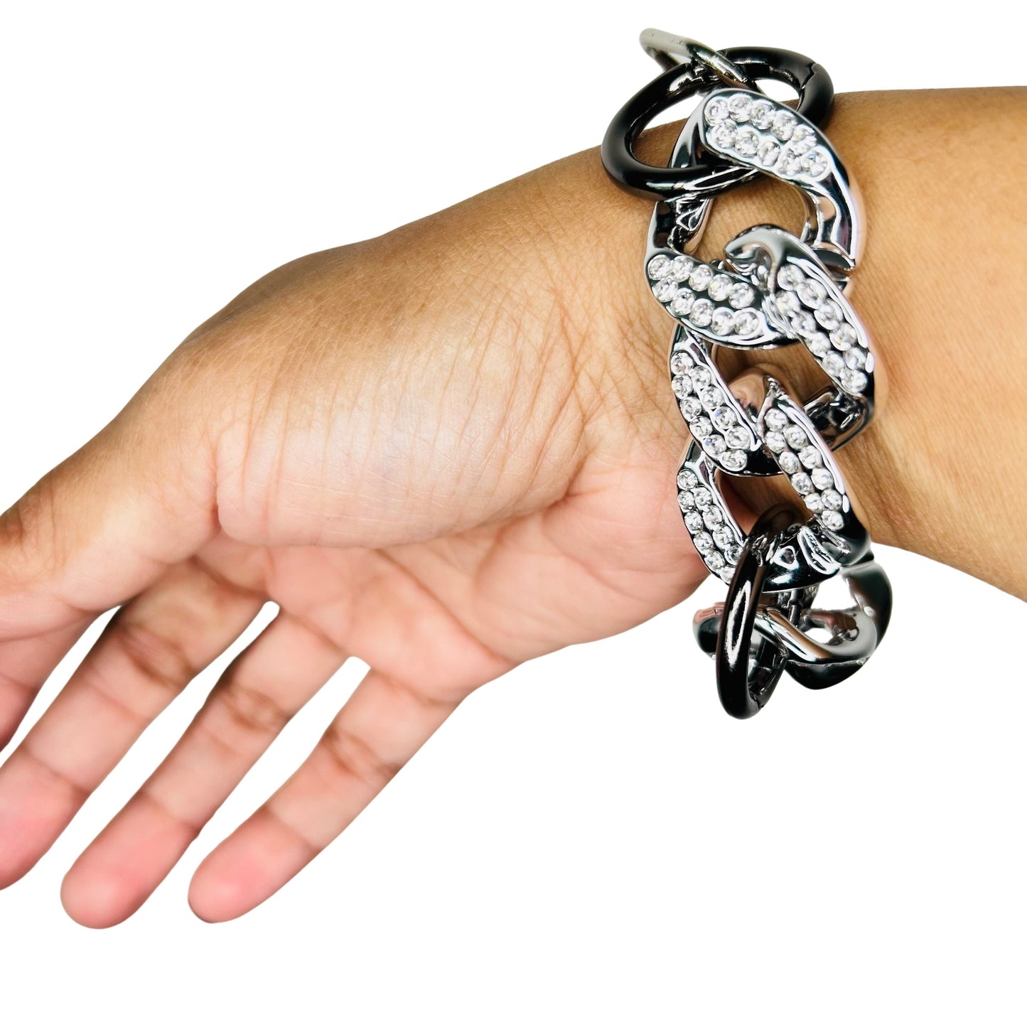 Chunky Gun Metal Rhinestone Rocker Bracelet image 4