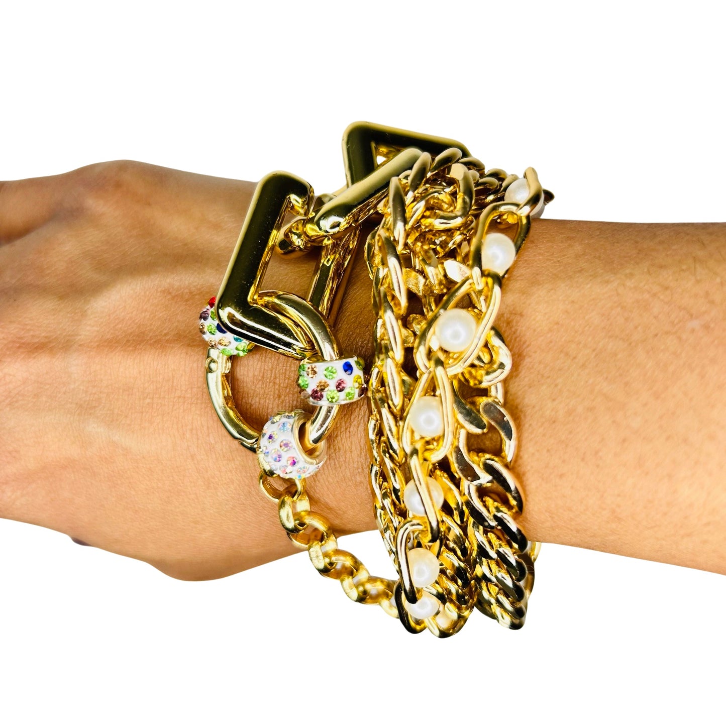 Chunky Pearl Sparkle Chain Link Bracelet image 4