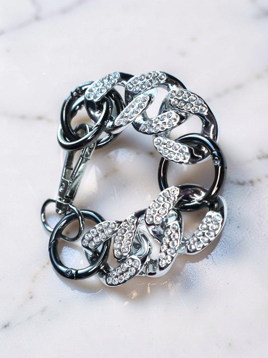 Chunky Gun Metal Rhinestone Rocker Bracelet