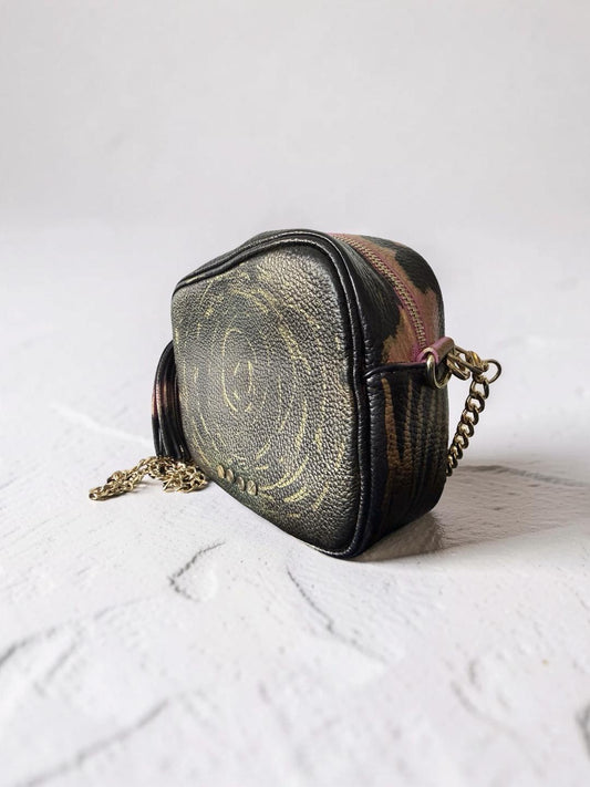 Leather Crossbody - Abstract Print in Gold