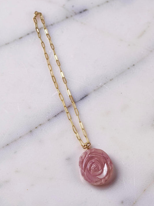 Ethereal Rose Paperclip Necklace - Rosey Rose