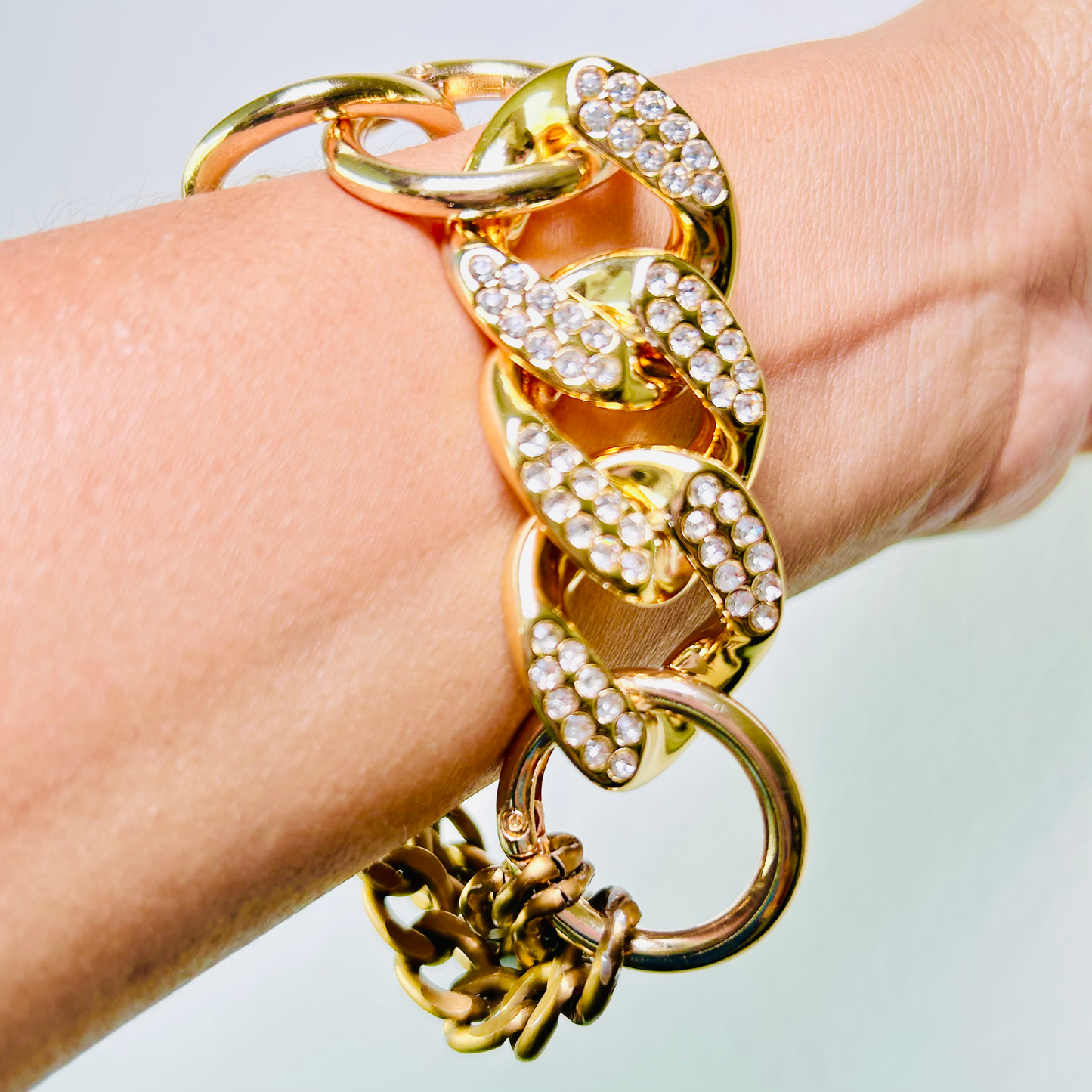 Chunky Two-Tone Rhinestone Chain Link Bracelet image 2