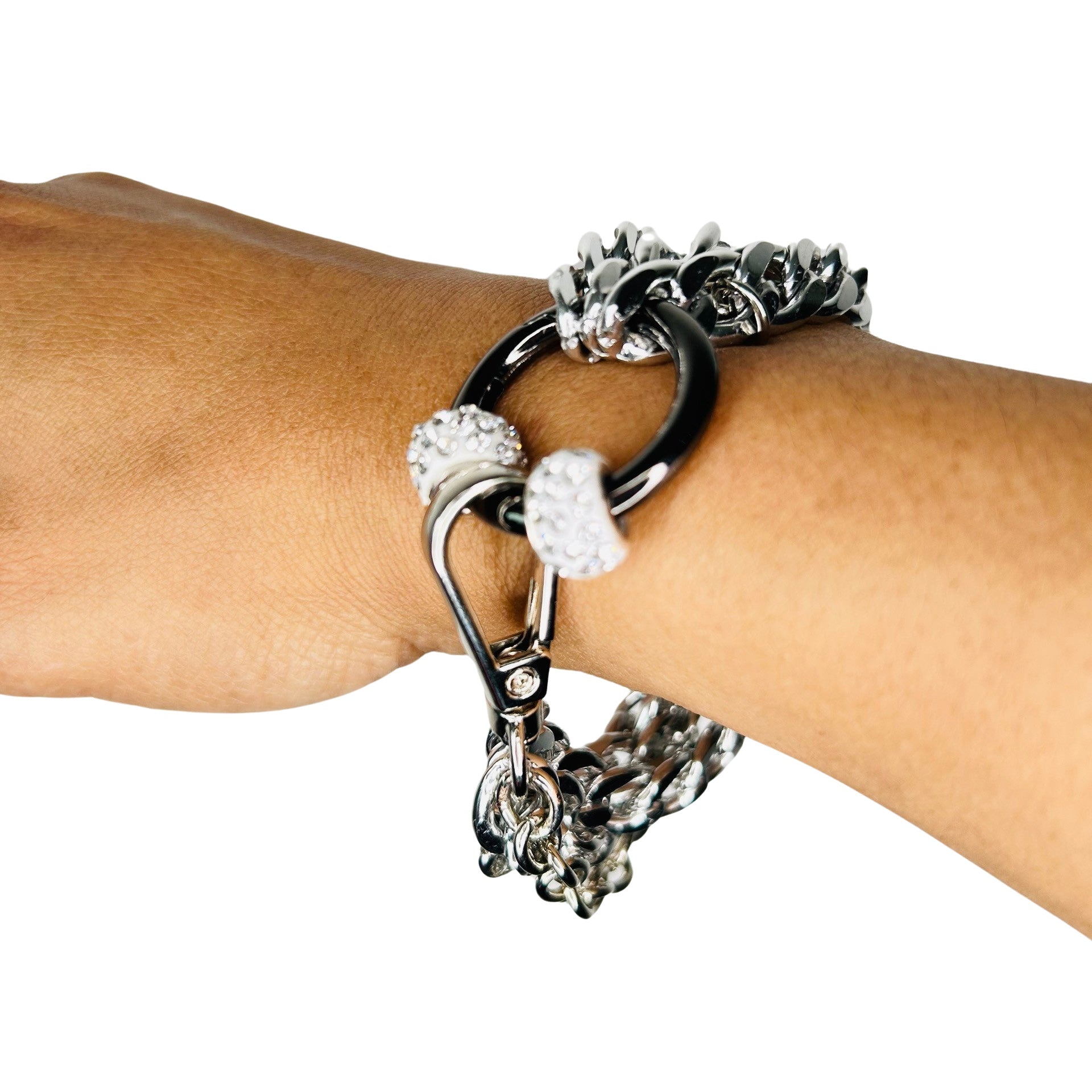 Chunky Silver-tone Rhinestone Bead Chain Bracelet image 4