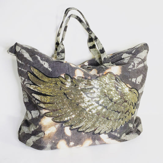 One-of-a-Kind Cotton Hand Dyed Angel Cotton Zebra Tote
