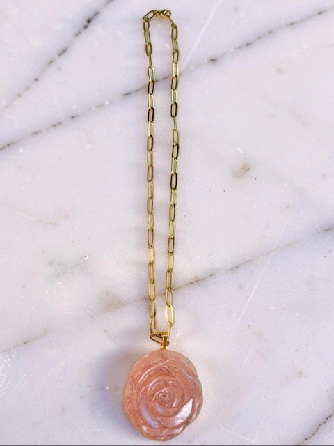 Ethereal Rose Paperclip Necklace - Berry Rose