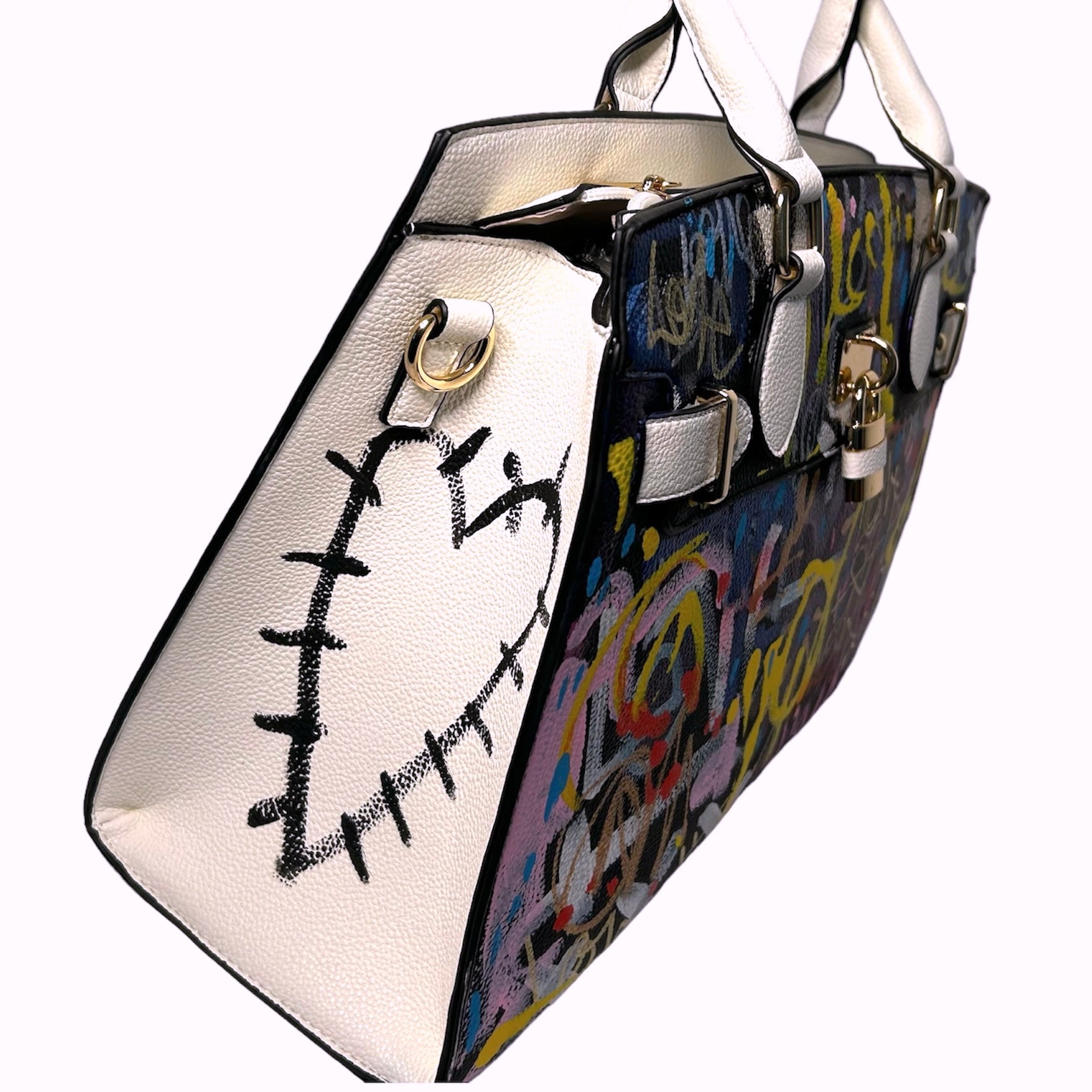 Handbag with artistic design on a white background