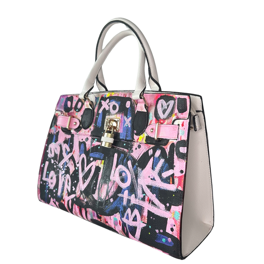 One-of-a-Kind Street Art Pink Colorful Satchel Handbag
