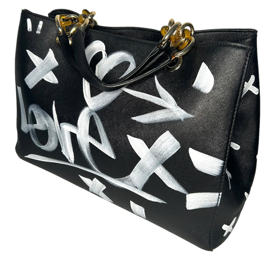 One-of-a-Kind Graffiti Black Vegan Leather Hand-painted Handbag