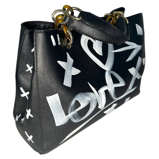One-of-a-Kind Graffiti Black Vegan Leather Hand-painted Handbag