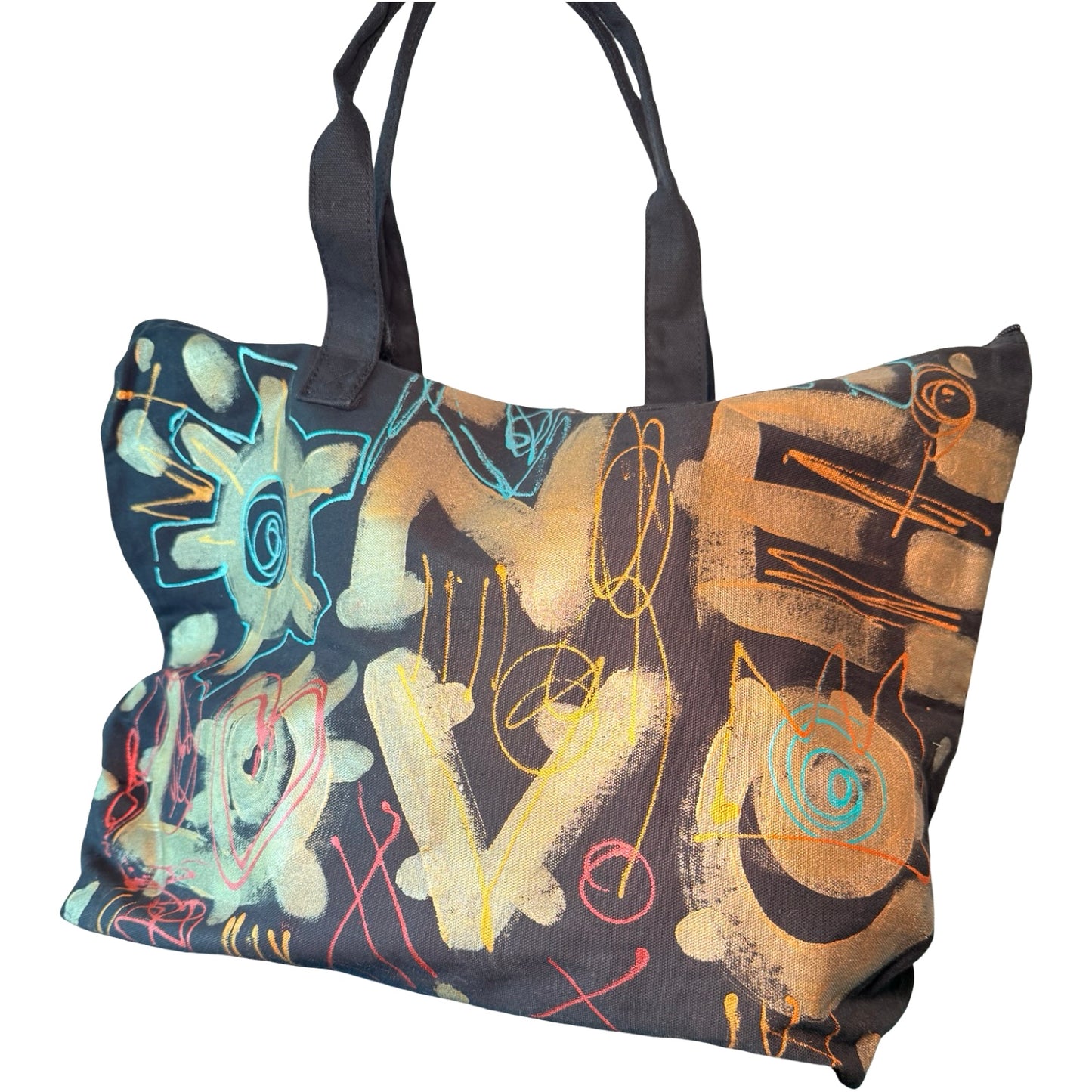 One-of-a-Kind Cotton Hand Dyed Angel Cotton Canvas Sequins Tote