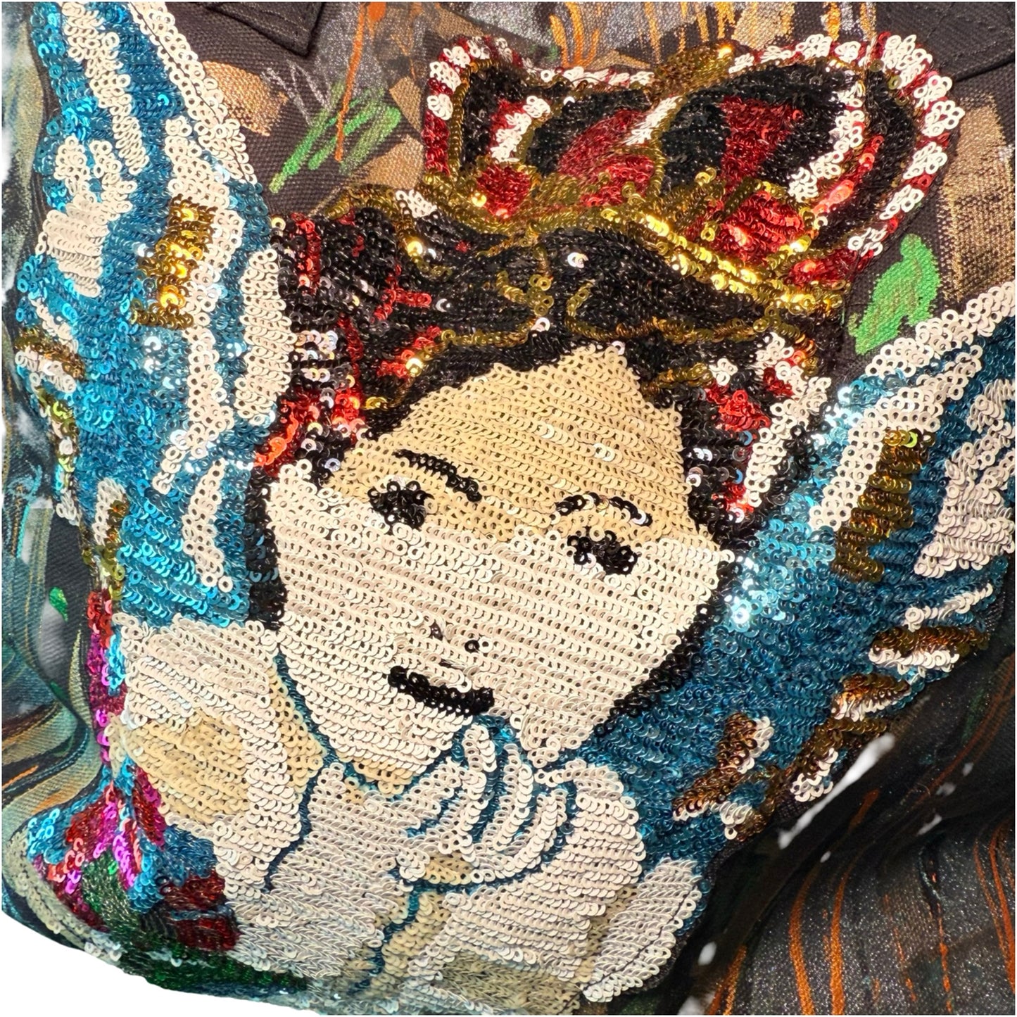 One-of-a-Kind Cotton Hand Dyed Angel Cotton Canvas Sequins Tote