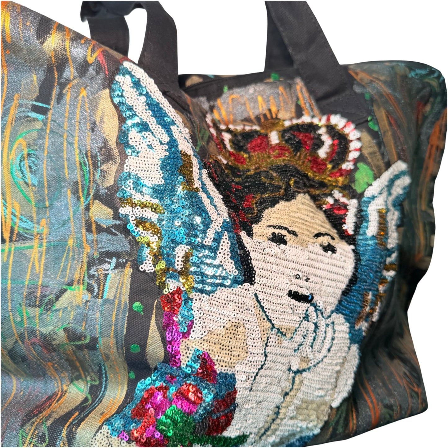 One-of-a-Kind Cotton Hand Dyed Angel Cotton Canvas Sequins Tote