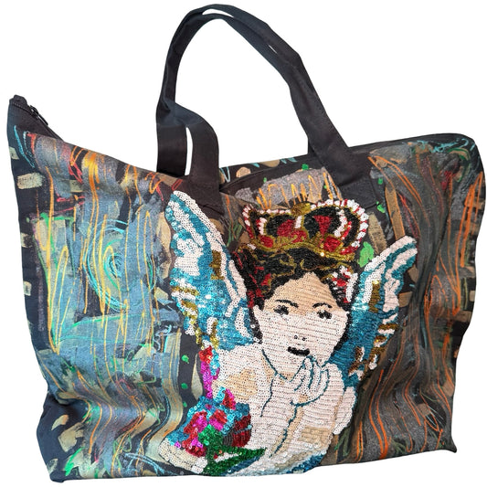 One-of-a-Kind Cotton Hand Dyed Angel Cotton Canvas Sequins Tote