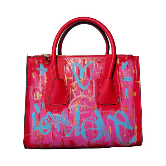 One-of-a-Kind Street Art Red Vegan Leather Hand-painted Handbag