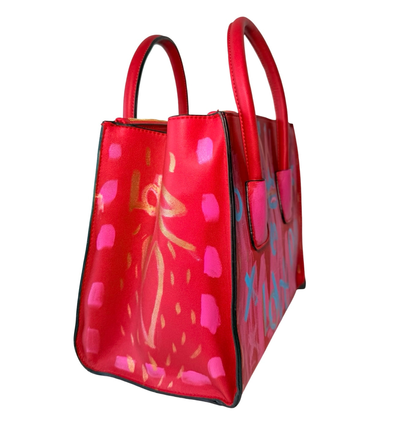 One-of-a-Kind Street Art Red Vegan Leather Hand-painted Handbag
