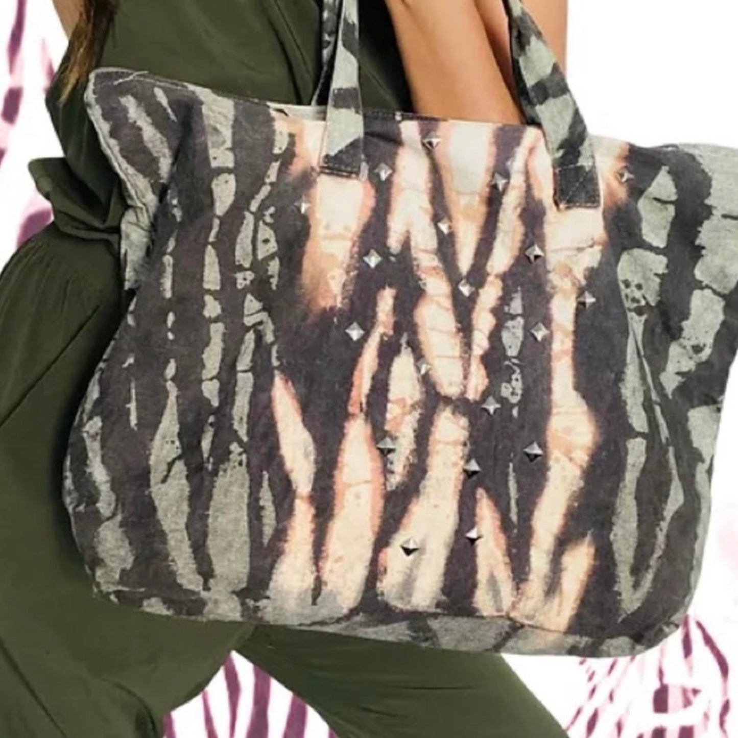 One-of-a-Kind Cotton Hand Dyed Angel Cotton Zebra Tote
