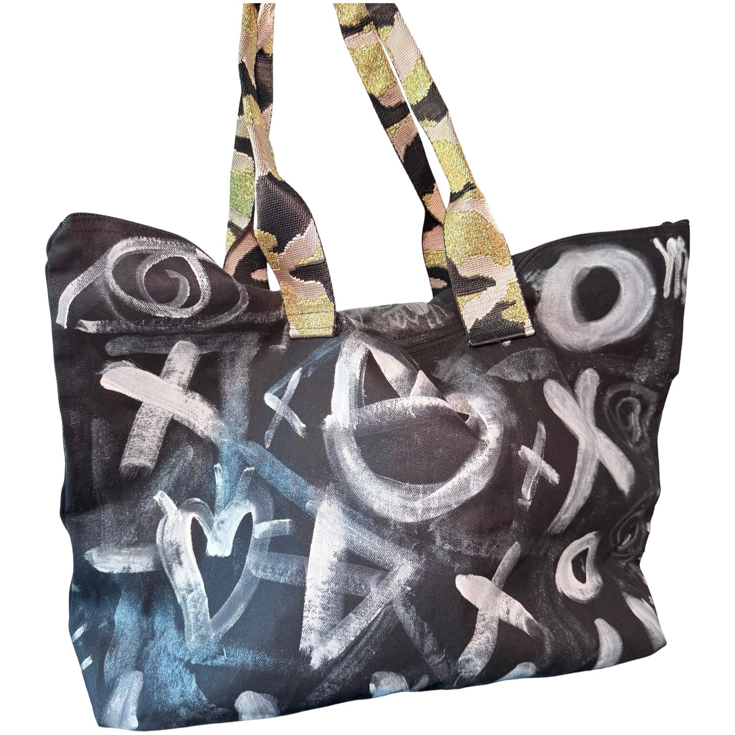 One-of-a-kind Graffiti Black & White Graffiti Cotton Hand-Painted Tote