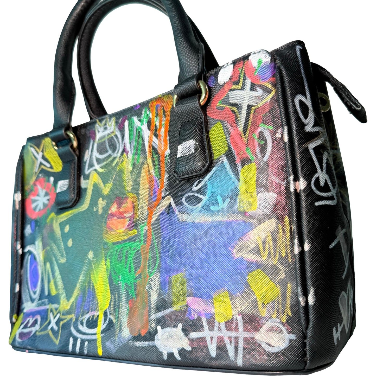 One-of-a-Kind Street Art Mini Colorful Satchel Crossbody Handbag