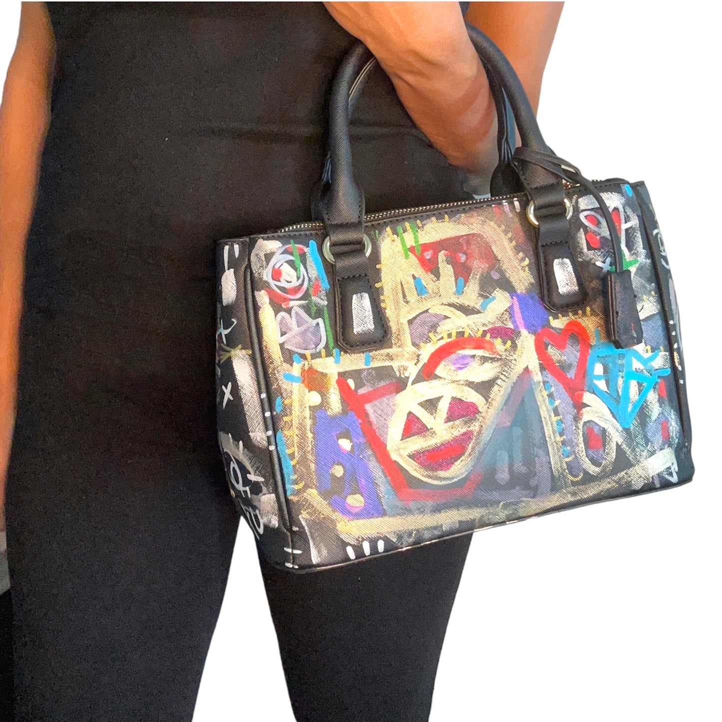 One-of-a-Kind Street Art Mini Colorful Satchel Crossbody Handbag
