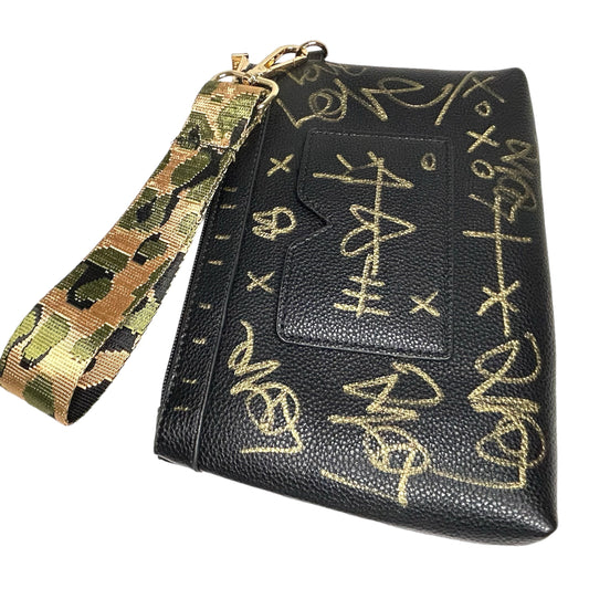 One-of-a-Kind Hand-Painted Vegan Leather Black Graffiti Wristlet