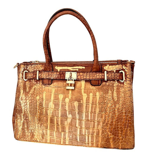 One-of-a-Kind Hand-Painted Handbag – Gold Drip Croc Bag | Wearable Art Bag